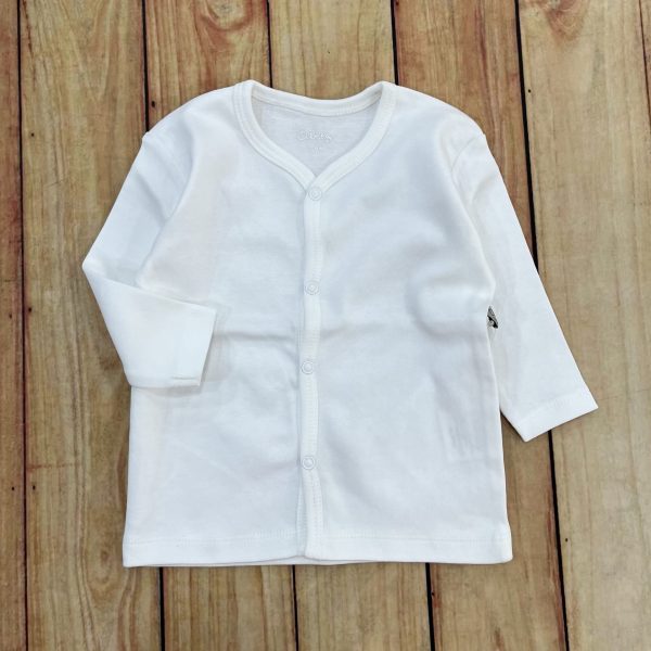 White Full sleeves front open vest 3-6 m