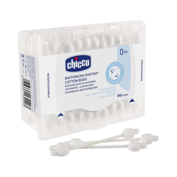 Chicco Cotton Swabs (60 Pcs) – Safe and Gentle Baby Ear Cleaning Buds