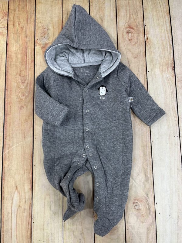 Baby Quilted Hooded Organic Romper Grey