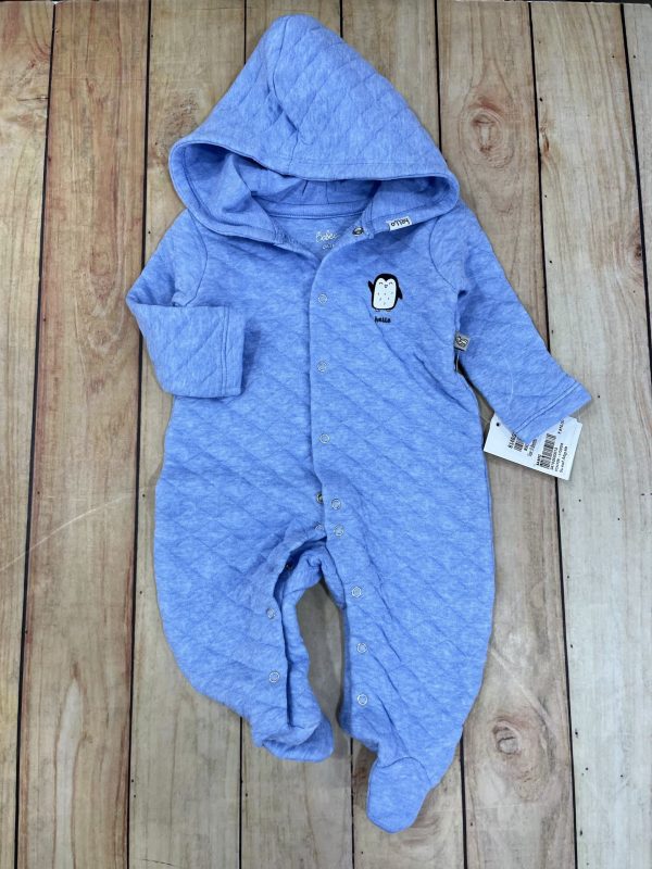 Baby Quilted Hooded Organic Romper Sky