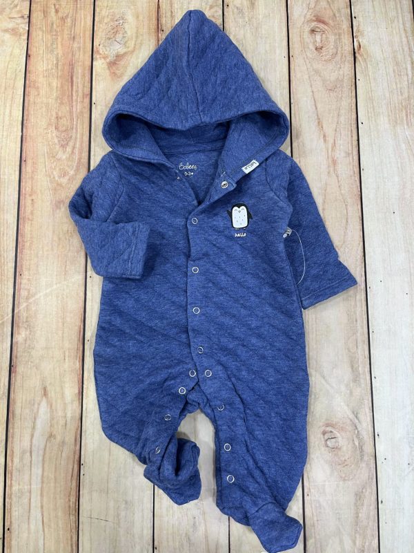 Baby Quilted Hooded Organic Romper Navy