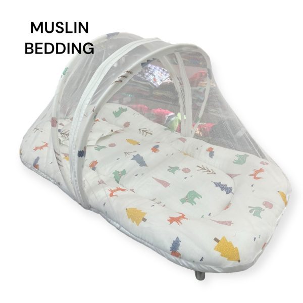 Muslin Baby Bedding with Net and Pillow - Image 2