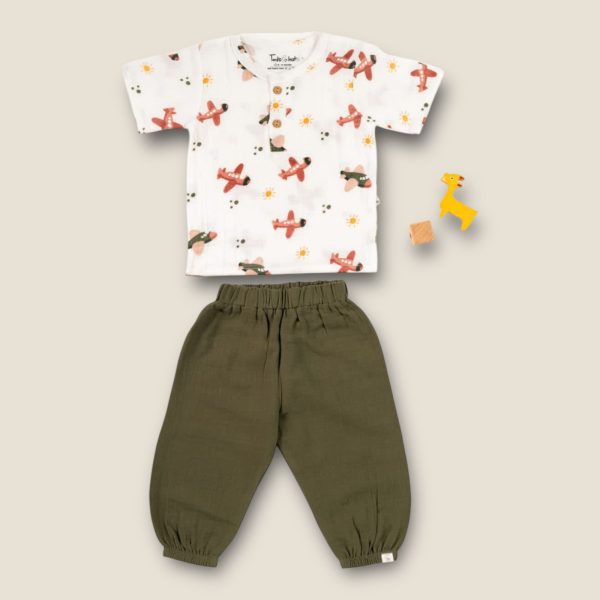 Muslin Kurta Jogger set Airplane