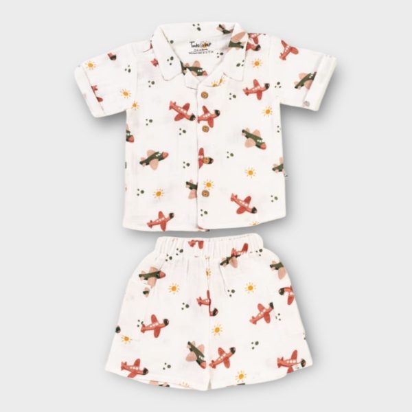 Muslin Co Ord Set Jabla with Shorts Airplane