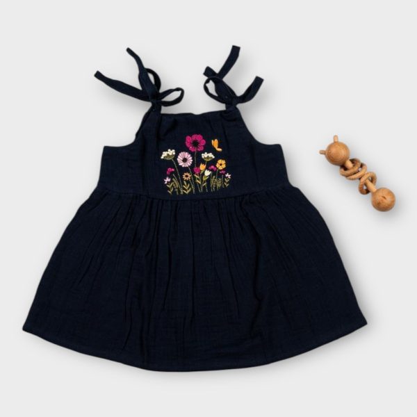 Muslin Frock Embroidery Navy tie knot