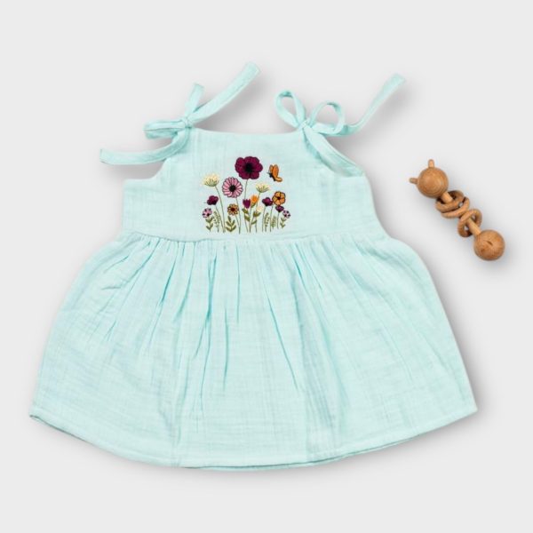 Muslin Frock Embroidery Sky tie knot