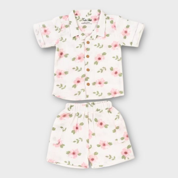 Muslin Co Ord Set Jabla with Shorts Flower