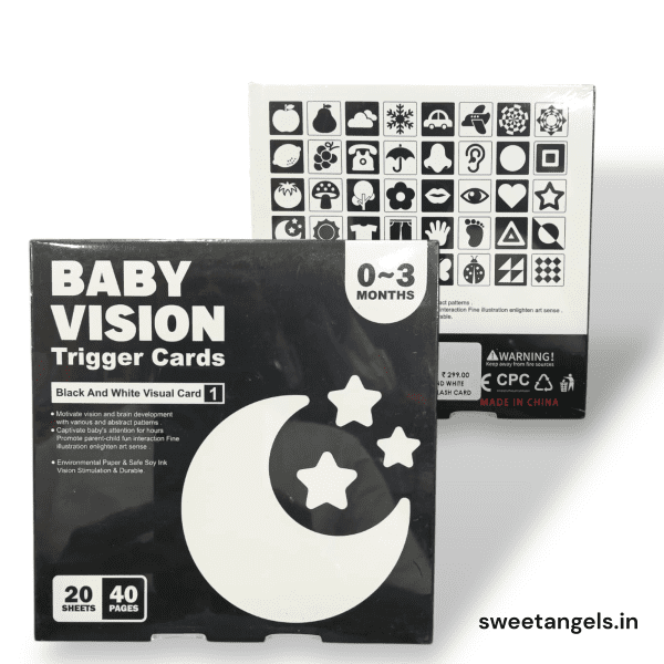 3-6 Months Baby Flash Cards – Black, White & Color Visual Stimulation Cards A baby’s early months are crucial for brain development and visual stimulation. The 3-6 Months Black, White, and Color Flash Cards are designed to capture your baby’s attention while enhancing their cognitive growth and visual acuity. With 20 double-sided cards (40 pages) featuring high-contrast black and white patterns alongside vibrant colors like red, yellow, green, and blue, these flash cards provide the perfect foundation for your baby’s early learning journey. Why Choose Our Flash Cards for Babies? ✔ Stimulates Visual Development – High-contrast black and white patterns help newborns develop visual focus. ✔ Introduces Colors Gradually – As your baby’s vision develops, vibrant colors help in color recognition. ✔ Boosts Brain Development – Encourages early cognitive development through pattern recognition and visual discrimination. ✔ Promotes Parent-Child Interaction – Engaging illustrations and patterns foster bonding and learning moments. ✔ Safe & Durable Materials – Made from environmentally friendly paper and soy-based inks, ensuring safety for babies. ✔ Portable & Lightweight – Easy to carry and use during playtime, tummy time, or on-the-go learning. What Makes Our Flash Cards Unique? 1. High-Contrast Patterns for Early Development Newborns can only see high-contrast colors in their early months. Our black and white flash cards help them focus and recognize shapes, enhancing their visual strength. 2. Gradual Color Introduction As your baby’s eyesight improves around 3-6 months, our cards introduce primary colors like red, yellow, green, and blue, aiding in color differentiation and visual memory. 3. 20 Durable Cards with 40 Pages Each set includes 20 double-sided cards with 40 engaging pages, ensuring a variety of patterns and illustrations that keep your baby’s attention. 4. Enhances Cognitive Skills Through exposure to abstract patterns and shapes, babies begin to process and categorize visual information, a vital part of cognitive growth. 5. Encourages Parent-Child Interaction Use the cards to create fun and interactive sessions with your baby, building a strong bond while stimulating their senses and curiosity. 6. Safe and Eco-Friendly Crafted with environmentally friendly paper and non-toxic soy ink, these flash cards are safe for your baby’s delicate hands and mouth. Benefits of Using Flash Cards for Babies 📚 Visual Stimulation – Helps babies develop focus, tracking, and visual recognition. 🧠 Cognitive Development – Enhances brain functions, including memory, observation, and attention span. 👶 Early Learning – Introduces basic shapes, patterns, and colors essential for early education. 🤱 Bonding Time – Promotes quality time between parents and babies through interactive play. 🌿 Safe Play – Made from baby-safe materials for worry-free playtime. How to Use Baby Flash Cards Effectively? 1️⃣ Start with Black & White Cards – In the first few weeks, introduce your baby to black and white patterns to develop visual focus. 2️⃣ Gradually Add Colors – After the first month, introduce colored flash cards to enhance color recognition. 3️⃣ Interactive Playtime – Hold the flash cards at a distance of 8-12 inches from your baby’s face and move them slowly for tracking exercises. 4️⃣ Incorporate into Daily Routine – Use the flash cards during tummy time, before naps, or as part of a play session. 5️⃣ Repeat Regularly – Regular exposure helps reinforce visual patterns and boosts cognitive development. Perfect for Newborns and Growing Babies The 3-6 Months Baby Flash Cards are not just a toy; they are an essential tool for your baby’s developmental milestones. From enhancing visual focus in newborns to promoting color recognition and cognitive growth in infants, these flash cards are designed to grow with your baby. Whether you’re a new parent, a caregiver, or looking for a thoughtful gift for a baby shower, our flash cards provide the perfect combination of fun, learning, and safety. Why Flash Cards Are Essential for Babies Visual Stimulation: Develops focus and attention span from an early age. Cognitive Growth: Helps in pattern recognition, memory, and observation. Fine Motor Skills: Encourages babies to reach, grab, and explore. Parent-Baby Bonding: Creates engaging playtime moments for bonding. Safe Learning: Made with non-toxic materials for baby’s safety. Product Specifications Age Group: 3-6 months Material: Environmentally friendly paper with soy-based inks Contents: 20 cards (40 pages) Colors: Black, White, Red, Yellow, Green, Blue Dimensions: Perfect size for baby’s hands and eyes Order Now & Give Your Baby the Best Start! Enhance your baby’s visual and cognitive development with our 3-6 Months Black, White, and Color Flash Cards. Designed for early learning, safe play, and interactive bonding, these flash cards are a must-have for every parent. 🎁 Order your set today and watch your baby explore, learn, and grow! Checkout our TOYS Collection for your baby & kids:  TOYS Collection Follow us on Instagram page to get notification about new arrival: SweetAngels:Heaven4kids