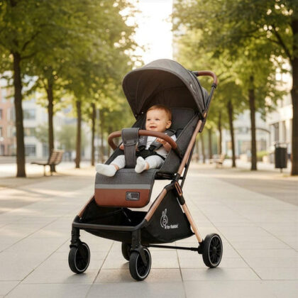 Street Smart Auto Fold Stroller for Kids Safety Certified, Travel Friendly, Breathable Mesh, 360 Degree Rotation, 0-3 Yrs - Ash Grey