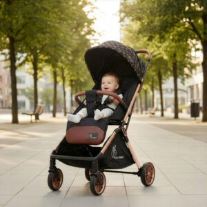 Street Smart Auto Fold Stroller for Kids Safety Certified, Travel Friendly, Breathable Mesh, 360 Degree Rotation, 0-3 Yrs - Gold Black