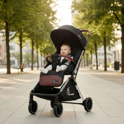 Street Smart Auto Fold Stroller for Kids Safety Certified, Travel Friendly, Breathable Mesh, 360 Degree Rotation, 0-3 Yrs - Pure Black