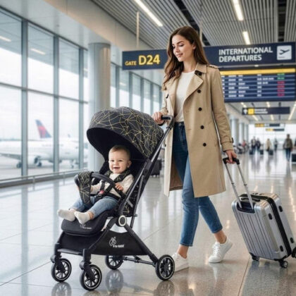 Pocket Air Stroller One Hand Fold, Light Weight, Travel Friendly, Adjustable Canopy - Black