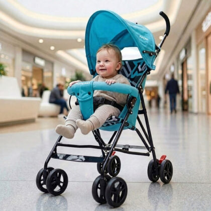 Kiddie Kingdom Buggy Stroller Fully Adjustable Canopy, Compact Umbrella Fold, Rear Brakes - Blue