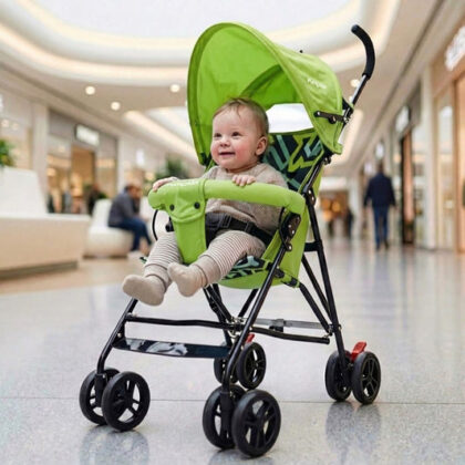 Kiddie Kingdom Buggy Stroller Fully Adjustable Canopy, Compact Umbrella Fold, Rear Brakes - Green