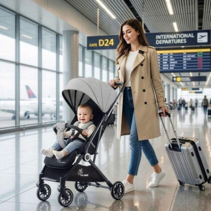 Pocket Air Stroller One Hand Fold, Light Weight, Travel Friendly, Adjustable Canopy - Grey