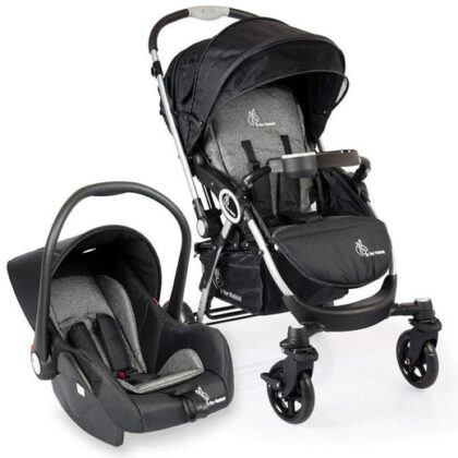 Chocolate Ride Travel System Kids Stroller Easy To Fold, Reversible Handle, Easy Attachment Of Infant Car Seat - Black Grey