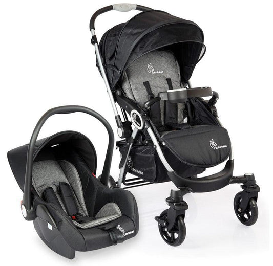 Chocolate Ride Travel System Kids Stroller Easy To Fold, Reversible Handle, Easy Attachment Of Infant Car Seat - Black Grey