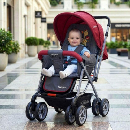 Kiddie Kingdom Stroller 3 Position Recline, Easy Fold, Reversible Handle, Rear Wheel Brakes - Red