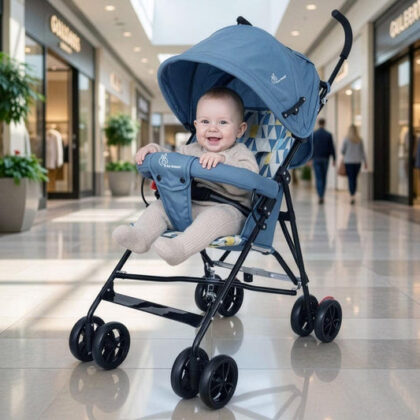 Pixie Buggy Stroller Easy to Fold and Store, UV Sun Protection Canopy, Rear Brakes, Storage Bag - Abstract Blue