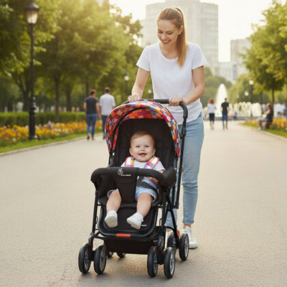 Lollipop Lite Stroller Travel Friendly, Easy To Fold, Reversible Handle, Wheel Lock, Adjustable Leg Rest - Black Multi