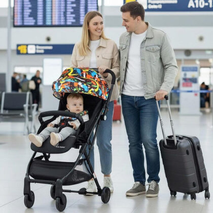 Pocket Stroller Lite One Hand Fold, Multi Recline, Light Weight, Travel Friendly, Adjustable Canopy, Steel Frame, Link Brake, 0-3 Years - Black Multi
