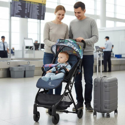 Pocket Stroller Lite One Hand Fold, Multi Recline, Light Weight, Travel Friendly, Adjustable Canopy, Steel Frame, Link Brake, 0-3 Years - Grey