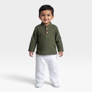 Muslin Kurta & Pant Set Unisex baby and toddler group green
