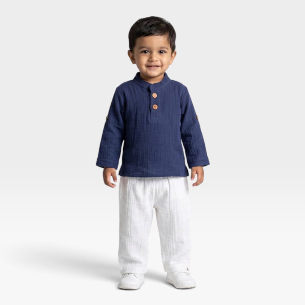 Muslin Kurta & Pant Set Unisex baby and toddler group navy