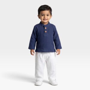 Muslin Kurta & Pant Set Unisex baby and toddler group navy