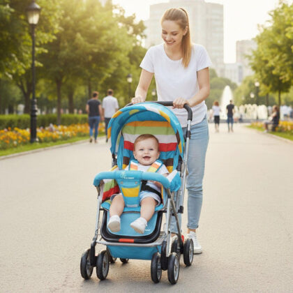 Lollipop Lite Stroller Travel Friendly, Easy To Fold, Reversible Handle, Wheel Lock, Adjustable Leg Rest - Multicolor