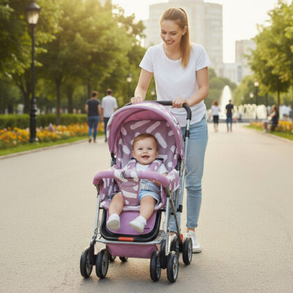 Lollipop Lite Stroller Travel Friendly, Easy To Fold, Reversible Handle, Wheel Lock, Adjustable Leg Rest - Purple