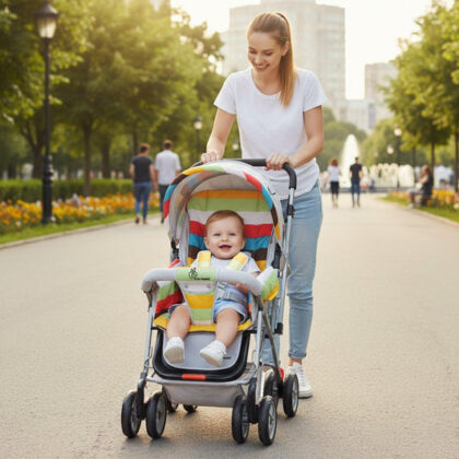 Lollipop Lite Stroller Travel Friendly, Easy To Fold, Reversible Handle, Wheel Lock, Adjustable Leg Rest - Rainbow