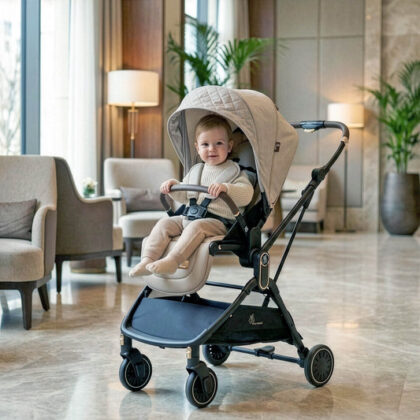 Street Smart Regal 2-Way Reversible Baby Stroller with One-Hand Fold & 5-Point Safety Harness - Beige
