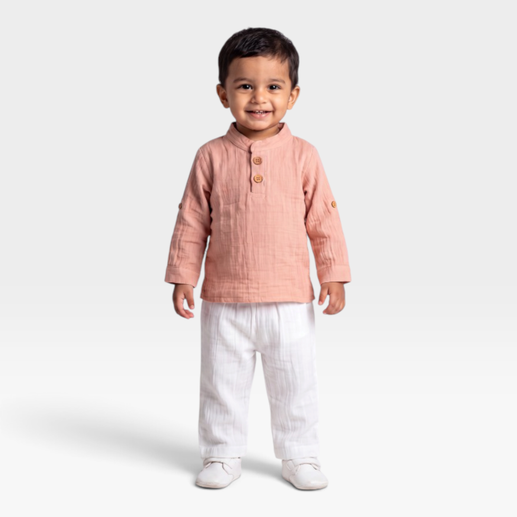 Muslin Kurta & Pant Set Unisex baby and toddler group peach