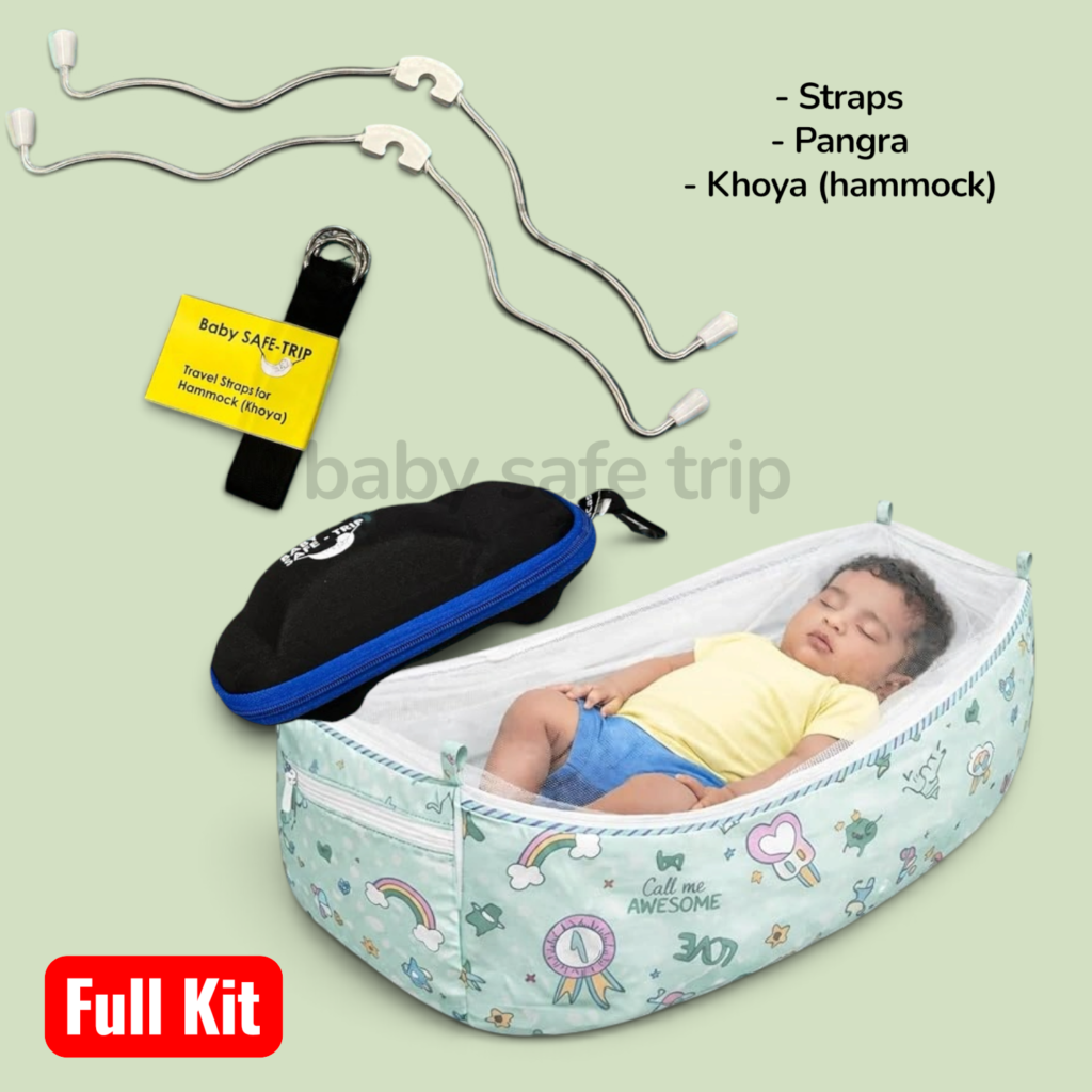 Baby Car Cradle Full kit with Travel Straps and Pangra and Khoya Hammock